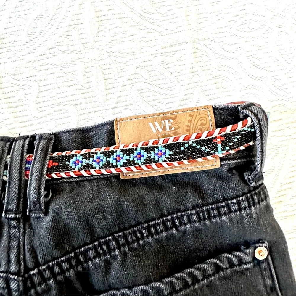 Vintage Brown Leather Belt with Multicolor Beadwork
